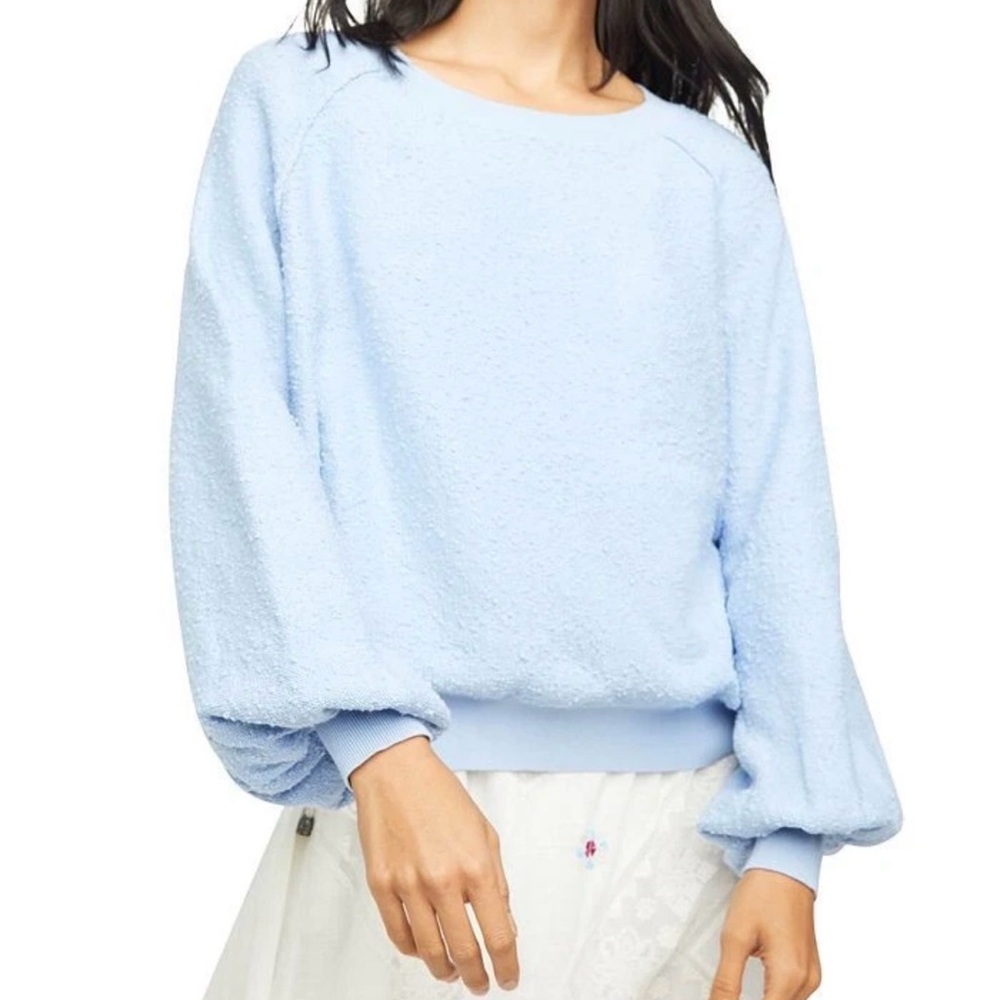 Free People Found My Friend Sky Blue Boucle Pullover Knit Crop Sweater XS